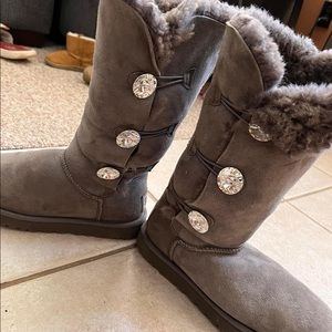 Tall gray Uggs with Swarovski crystals